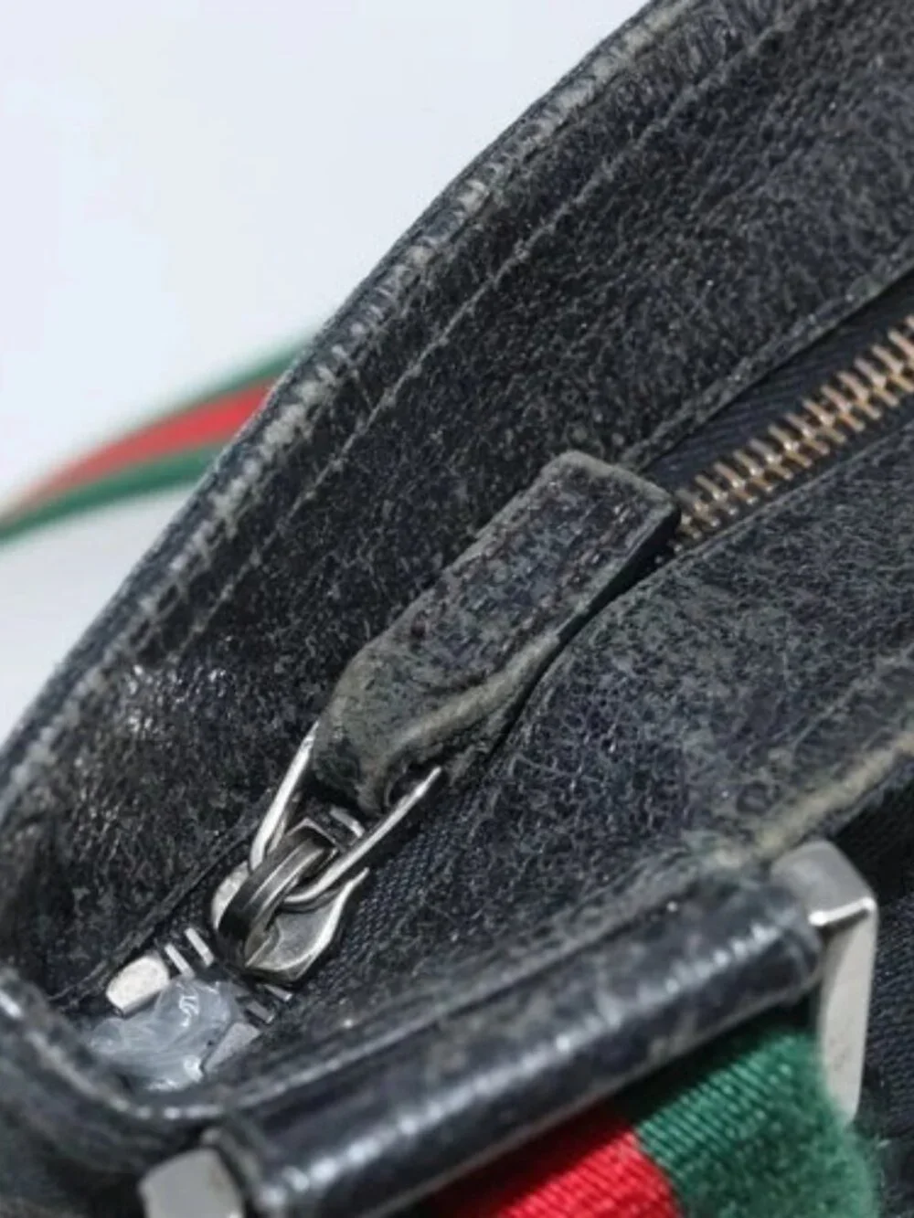 GUCCI GG Canvas Web Sherry Line Shoulder Bag Black Red Green 169937 Auth YKZ350